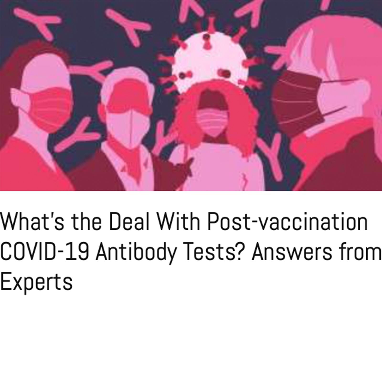illustration of people in masks and antibody molecules