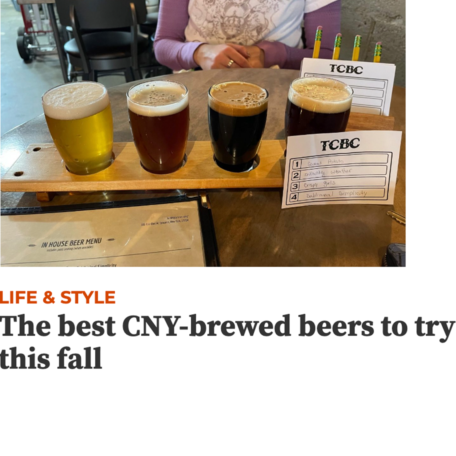 a flight of beer at Talking Cursive Brewery