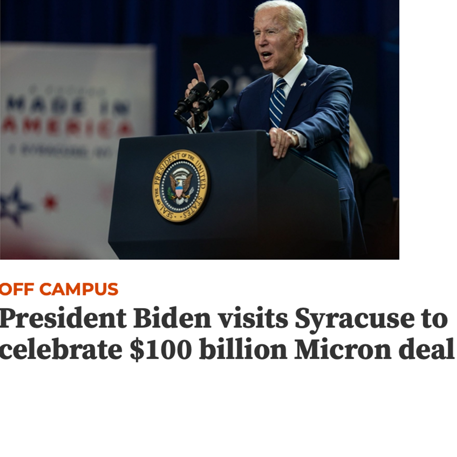 President Biden speaking at Onondaga Community College