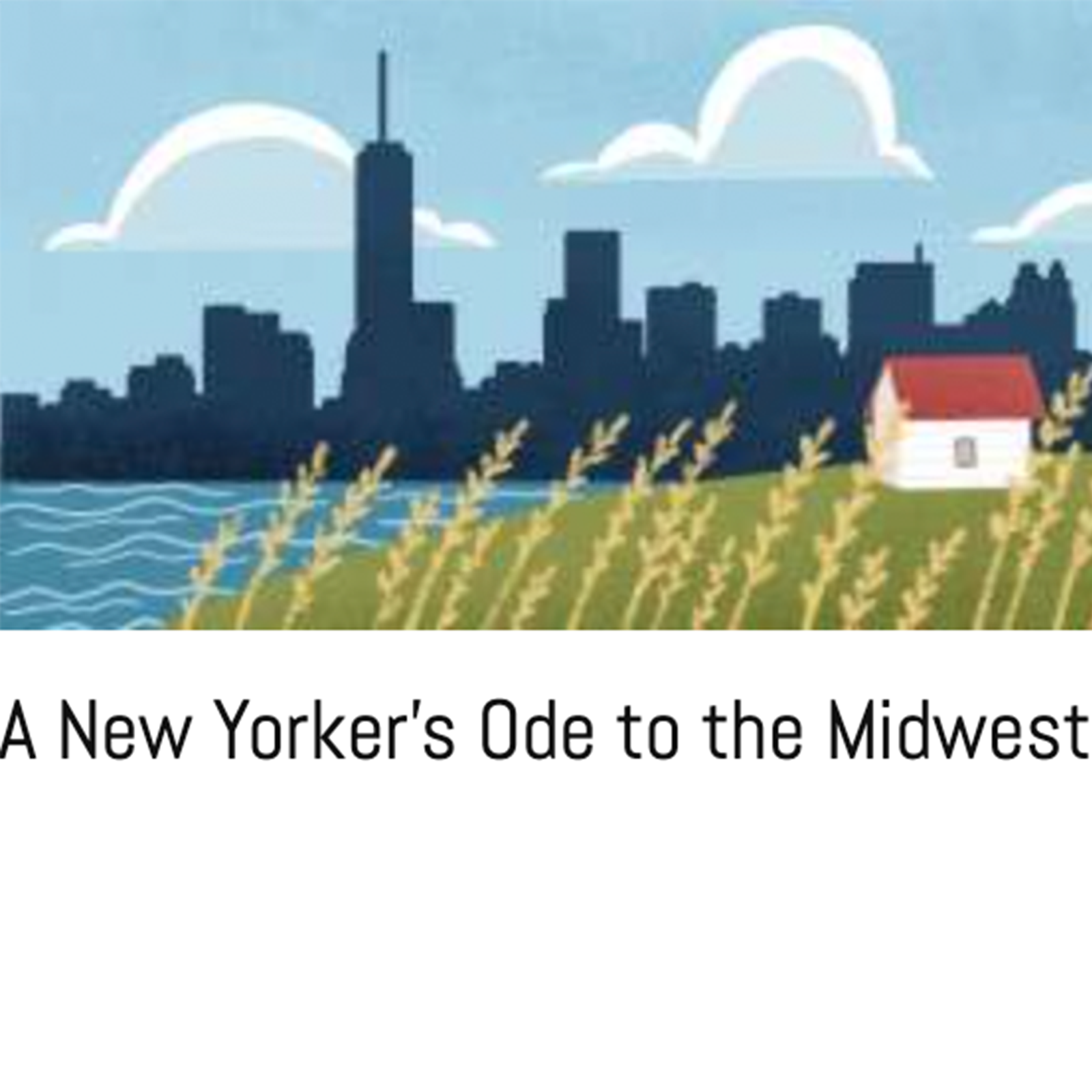 illustration of NYC skyline and a midwestern landscape