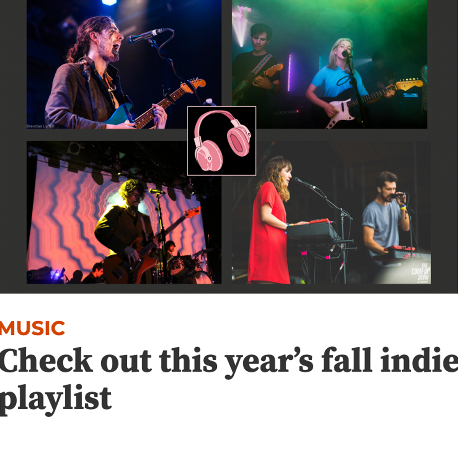 collage graphic of Hozier, The Backseat Lovers, Dayglow performing with an illustrated set of heaphones in the center 